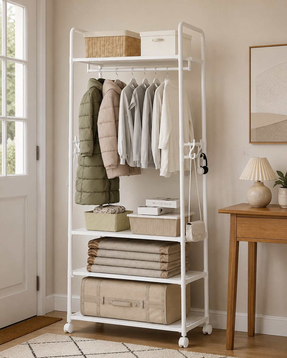 Rak Pakaian Beroda Warna Putih - Fishing Rod Travel ulasan dan harga